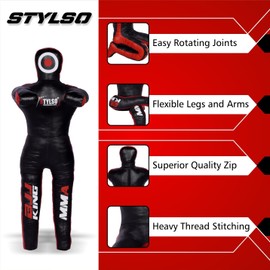Stylso Wrestling Dummy Grappling Dummies - BJJ Dummy Judo Karate Jiu Jitsu Practice Dummy - Un-Filled (Black Leather, 6ft / 72 inches)