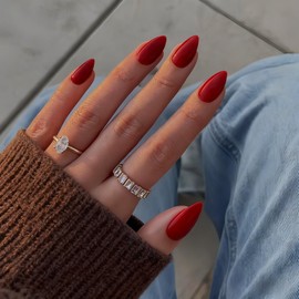 Wine Red Nails Press on, Cherry Red Press on Nails Short Almond Shaped, SXVME Glue on Nails Short Fake Nails, Thick Acrylic False Nails, Glossy Solid Colored Stick on Nails for Women 30Pcs