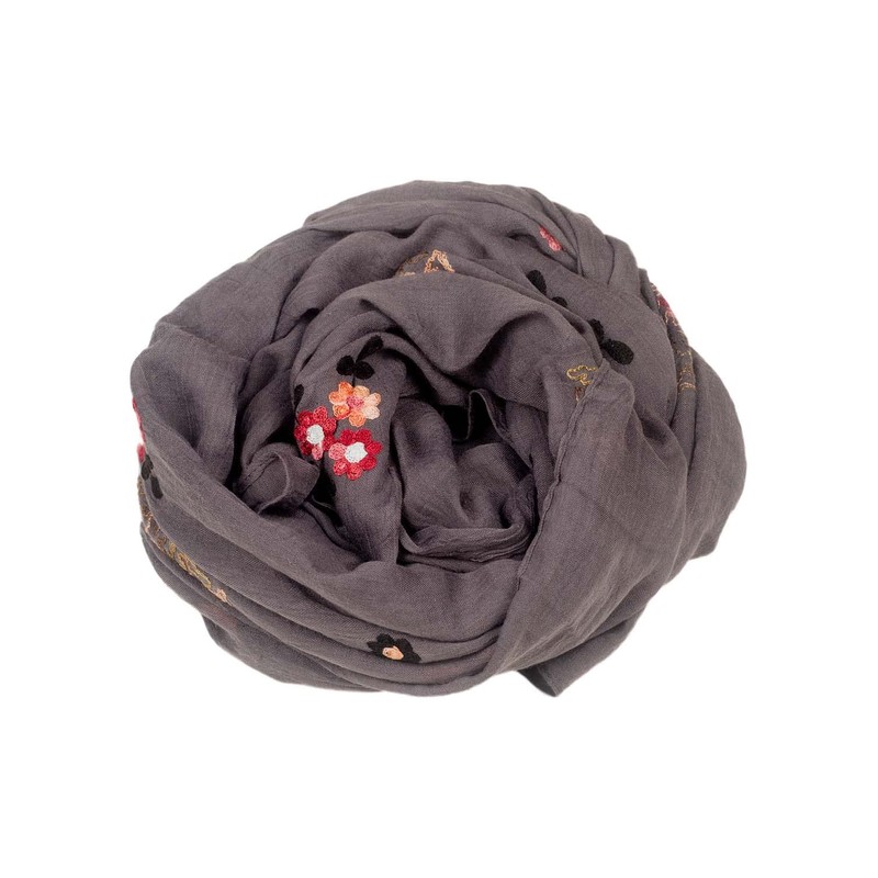 iB-iP Women's Floral Pattern Lightweight Embroidered Scarf, Warm grey