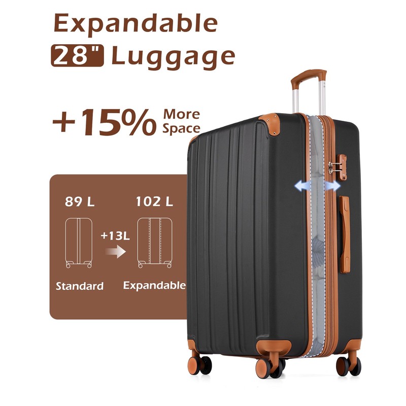 Coolife Luggage, Lightweight and Durable Hardshell, 28 in, apricot black