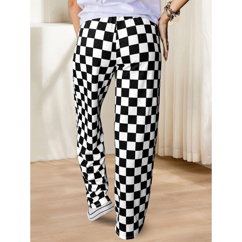 IYOWEL Womens Checkered Pants Y2K Pajama Pants Elastic Waist Wide