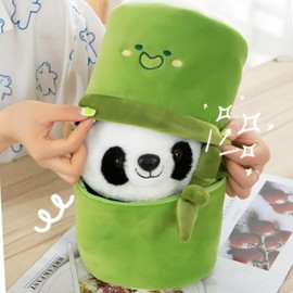 OUKEYI Panda Stuffed Animals Panda Bamboo Plush Toy 9.8 Inch/25cm Bamboo Tube Panda Pillow Stuffed Panda Bear Plushies Panda Doll Gifts for Boys Girls