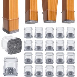 BUMACO Chair Leg Floor Protectors Square Chair Leg Protectors for Hardwood Floors Silicone Pads Covers to Protect Floors Clear-20 Pcs Square L (1-1/16" to 1-5/8")