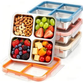4 Pack Stainless Steel Snack Containers, 4 Compartments，24 oz，Leak-Proof
