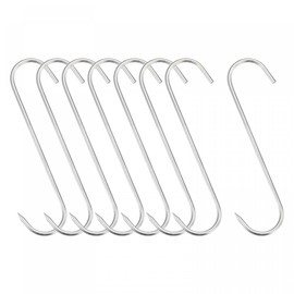 sourcing map 7.87"/ 20cm Meat Hooks, 0.2"/ 5mm Thick Stainless Steel Butcher S-Hook, Meat Processing for Chicken Fish Beef Hanging Drying Smoking 8Pcs