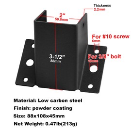 GBGS 6 Pcs Black 45°Connector Fixed for 2" x 2" Square Tube,45-Degree Angle Pole Post Base Support Bracket