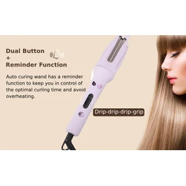Rizador Automático, Temperatura Ajustable, Antiescaldaduras, Efecto de Onda Grande, Combinación de Colores Elegante, Morado, 110-220 V, con Recordatorio de Pitido y Rizador Ancho