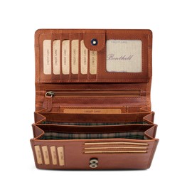 Benthill Large Leather Wallet with RFID Protection, Genuine Cowhide Leather Wallet with Many Card Slots, XXL Long Wallet, brown, Vintage