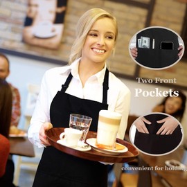 PB TECH Aprons 2 Pcs Adjustable Bib Aprons with 2 Pockets Unisex Cooking Aprons Waterdrop Resistant Chef Aprons for Men, Women With Long Ties for Home Kitchen, Restaurant, Coffee House