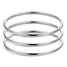 Kainier 3mm Bangle Bracelet Stainless Steel Glossy Stackable Thin Round Bangle Bracelet for Women Oval Solid Plain Polished Bracelet Best Gifts for Love (3pcs Steel, 60)