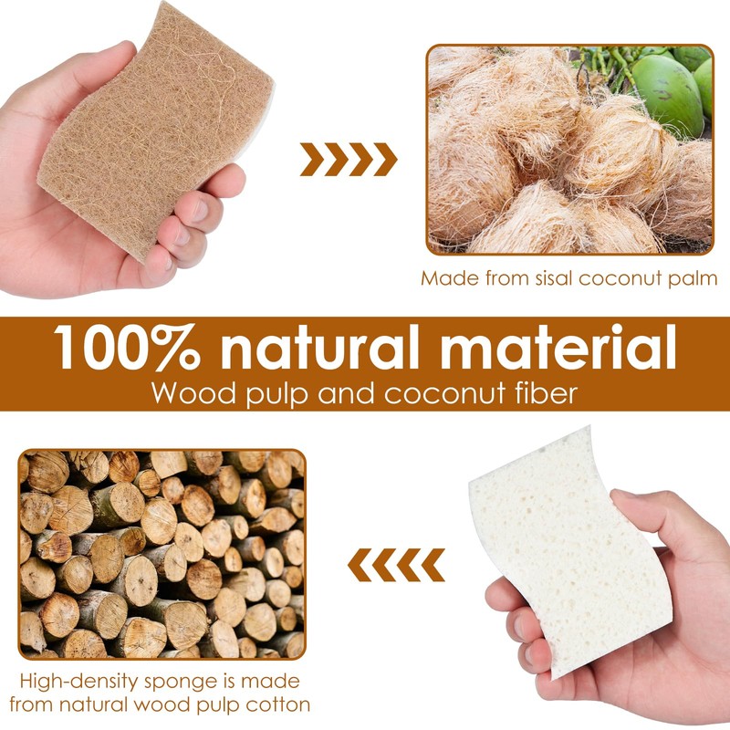 18 Pack Natural Sponges Eco-Friendly Dish Sponge for Odor Free