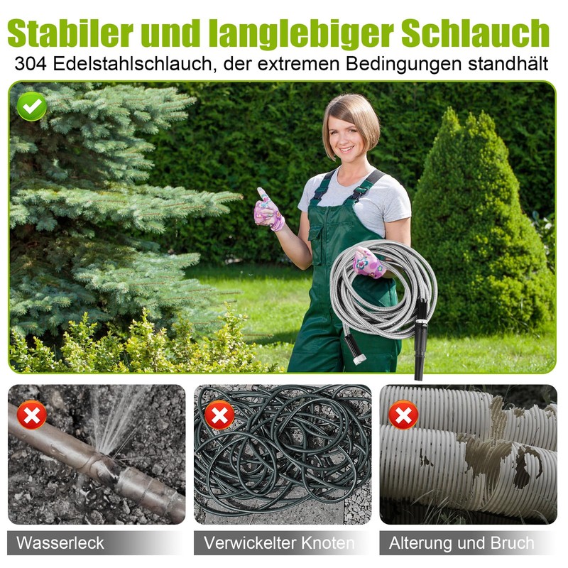 15 m Stainless Steel Hose - 3/4 Inch Connection with