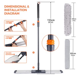 36" Large Wrestling mat mop Commercial Dust Mops for Floor Cleaning Push mop with Adjustable Handle for Company Hotel Household Cleaning Supplies