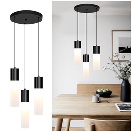 LECLLITEN Cluster Pendant Lighting Fixture Black 3-Light Hanging Chandelier Dining Table Light with Milky White Lampshade LED Island Lights for Kitchen Dining Room Adjustable Height, 3000K-6000K