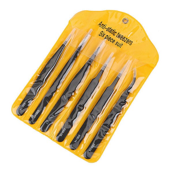 Unbranded 6Pcs ESD Anti-static Tweezers Set Maintenance Repair Stainless Steel
