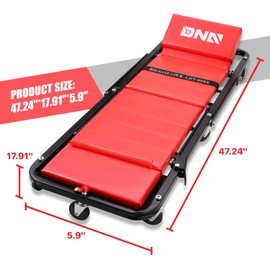 DNA Motoring TOOLS-00192 48" 2 IN 1 Folding Rolling Garage Shop Creeper Roller Seat, 7 Pcs 2" Casters, 350 Lbs Weight Capacity, Red