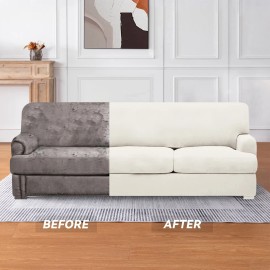 molasofa T Cushion Sofa Slipcovers with 3 Individual T Cushion Shape Seat Cov...