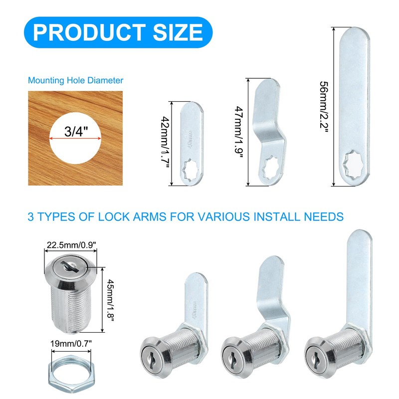 PATIKIL 1-3/8 Inch Cabinet Locks with Keys, 15 Pack Zinc