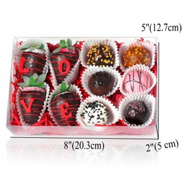 JCXGRVC JCXGRVC 10 Pack Full Clear Chocolate Covered Strawberries - 8x5x2 Inches Cookies, Mini Bundt Cake, Pie, Cinnamon Roll Treat, Chocolate Truffle Boxes - Party & Wedding Favor