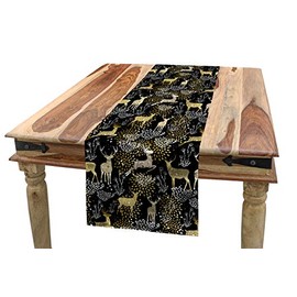 ABAKUHAUS Christmas Table Runner, Oriental Deer, Dining Room, Kitchen, Rectangular Decorative Table Runner, 40 x 180 cm, Black Beige