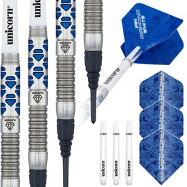 Unicorn Darts Set | Ian 'Diamond' White Maestro Phase 2 | 70% Natural Tungsten Barrels with Blue Diamond Accents | Epic Soft Tips | 18 g