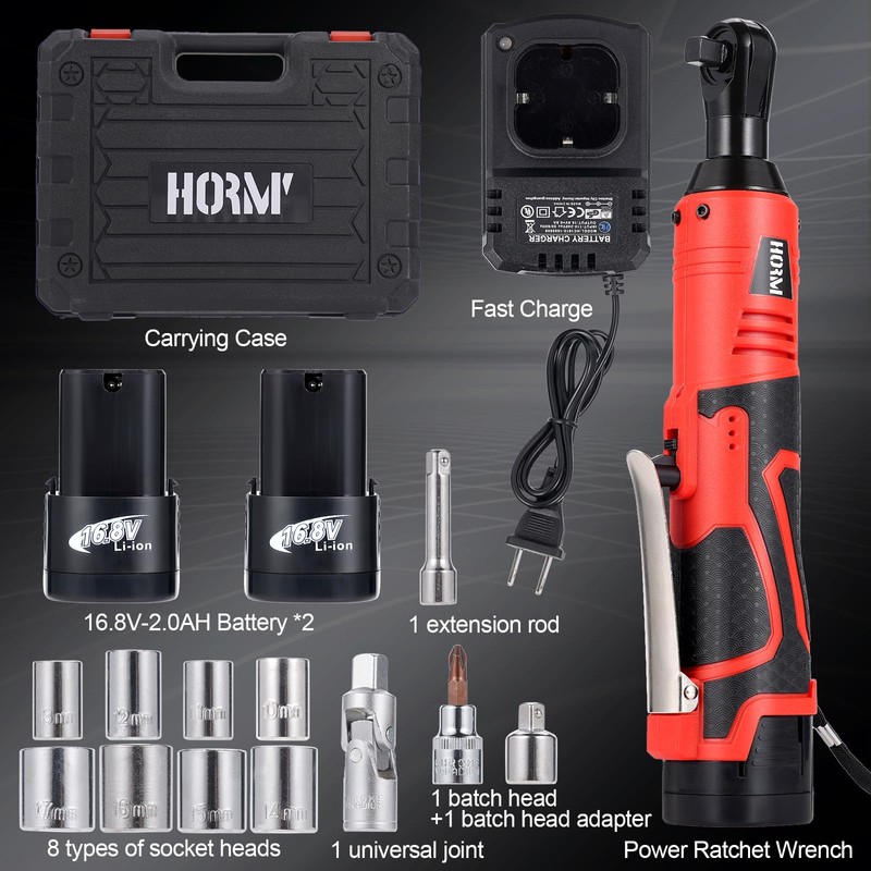HORMY 3/8" 16.8V Electric Ratchet,Cordless Ratchet Tool Kit,40 Ft-lbs,280 RPM,Equipped