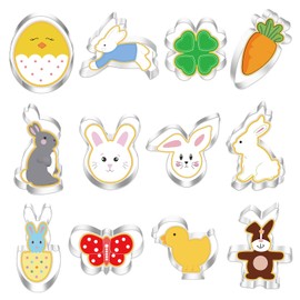 12 Pieces Easter Cookie Cutters Set Easter Cookie Cutter Made of Stainless Steel Cookie Cutters Easter DIY Crafts Easter Cases of Duck, Butterfly, Carrot, Easter Egg, Four Leaf Clover, Rabbit