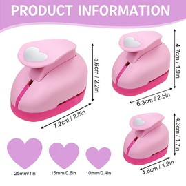 FANXIYA Pack of 3 Paper Punches in Various Sizes, Motif Punch for Children, Punching Set, Motif Hole Punch, Craft Set for Crafts & DIY Fun Projects (Heart-Shaped)