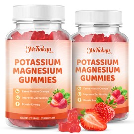 Potassium Magnesium Gummies, High Absorption Magnesium Glycinate, Magnesium Potassium Supplement with Vitamin B6 D3 B12 for Leg Cramps & Muscle Health, Sugar-Free Strawberry Flavor 120 Count