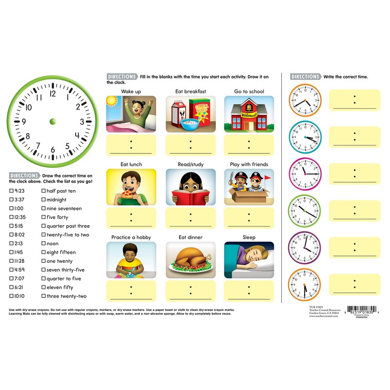 Teacher Created Resources Time Learning Mat