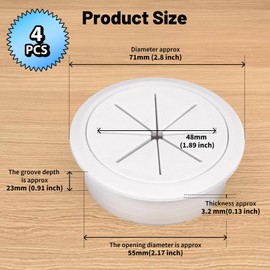 XWCHASA 4 Pcs Desk Grommet 60mm Desk Cable Grommet White Desk Hole Cover Round for Desk Tidy,Organize Office and Home Table Cable,Computer