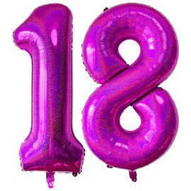 Laser Pink 18 Number Balloons 40 Inch Giant Hot Pink Sweet 18 Helium Balloons for 18th Girls Birthday Party Supplies 18th Anniversary Events Decorations