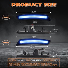 AreLokpri Blue Side Marker Lights Compatible with Chevy Camaro LS LT SS RS ZL1 2016-2023, Front Rear Bumper Dual Rows LED Fender Sidemarker Lamps, Reflectors Smoked Lens 4PCS