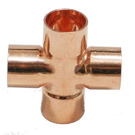 22mm Copper End Feed Equal Copper Cross 4 Way Plumbing Pipe Fitting (22mm)