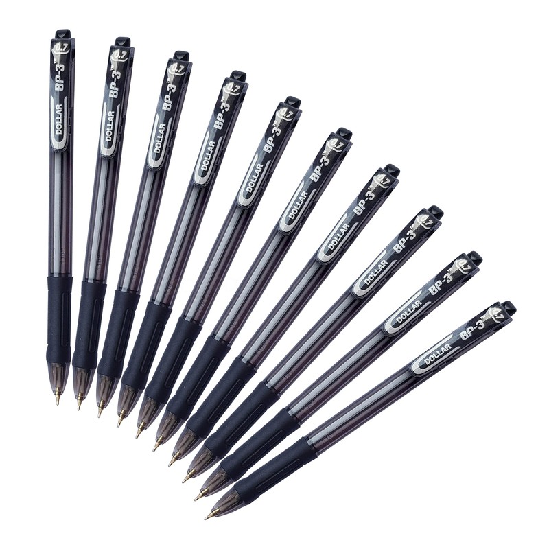 Retractable Ballpoint Pens, BLACK, Pack of 10, Fine Point (0.7mm),