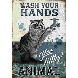 Decoración clásico de metal con texto en inglés "Wash Your Hands You Filthy Animal - Póster de baño para lavandería, decoración del hogar, cocina, baño, decoración del hogar, letrero de lata de 8 x 12 pulgadas