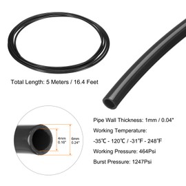 sourcing map Pneumatic Air Line Tubing 6mm OD x 4mm ID 5 Meters(16.4 FT) Air Compressor Nylon Tubes Polyamide Air Tubing Hose Tube for Air Compressor Water Fluid Transfer, Black