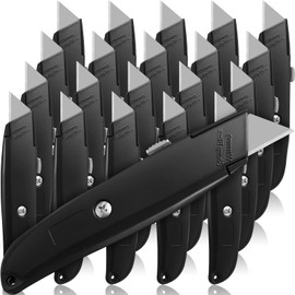 Reginary 20 Pcs Box Cutter Bulk Retractable Utility Knife Heavy Duty Aluminum Alloy Razor Knife for Cardboard Box Carton Opener for DIY, Factory, Home Office(Black)