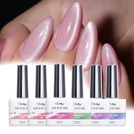 vettsy Hema-Free Cat Eye Gel Nail Polish Set with Magnet, 6 Colors Magnetic Gel Polish Kit with Cat Eyes Effect for DIY Nail Art Manicure at Home (Pastel Jelly)