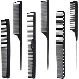 Peines de fibra de carbono, peine de peluquería de estilo general, antiestático, resistente al calor, 6 unidades, peine de peluquería de pelo fino y ancho, peine de cola de rata