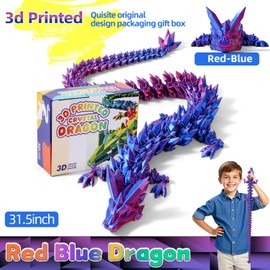 TXB3DOK Dragón articulado impreso 3D de 31.5 pulgadas, figura de dragón gigante, largo y extragrande para decoración del hogar y regalos (rojo azul, 31.5 pulgadas)