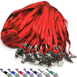 Beebel Red Lanyards 100 Pack Nylon Flat Badge Lanyard Bulldog Clip for Id Badge Name Tag (Red, 100 Pack)