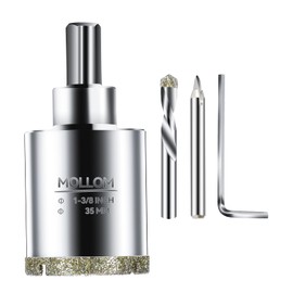 Mollom 1-3/8" (35mm) Diamond Hole Saw with 2Pcs Removable Pilot Drill Bit Smooth Cutting for Porcelain Tiles,Glass,Ceramic,Marble,Fiberglass,etc