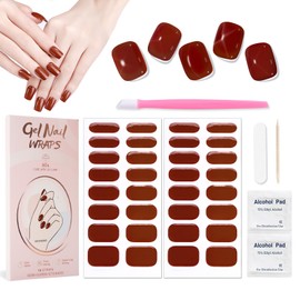 XEAOHESY 32pcs Semi Cured Gel Nail Strips, Needs to Be Cured With a Lamp, Easy to Apply and Remove, Waterproof and Long-Lasting(Velvety Red Wine)