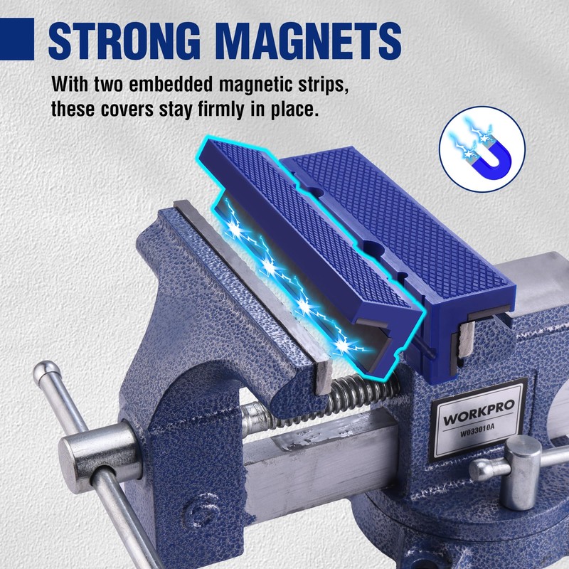 WORKPRO 6" Magnetic Vise Jaw Pads, TPU Soft Grips with