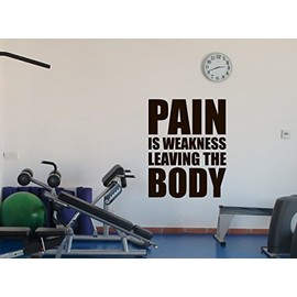 Gym Wall Decal Motivational Quote Fitness Vinyl Sticker Pain is Weakness Leaving The Body Sports Gym Wall Art Design Inspirational Word Quote Decor Removable Wall Mural 18fit
