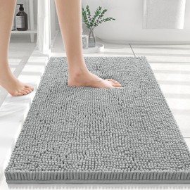 smiry Chenille Bath Mat, 40 x 60 cm, Non-Slip Super Absorbent Bathroom Mat Extra Soft Fluffy Bath Mats for Bathroom Thick Machine Washable Bathroom Floor Mats Rugs, Grey