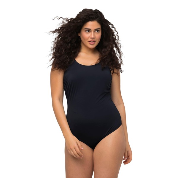 Ulla Popken Ladies Extra Soft Lining Side Ruffle Swimsuit, navy