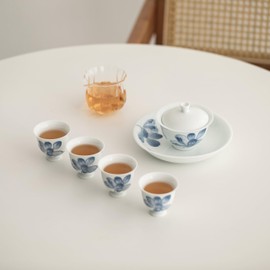 Hand-painted Lotus Pattern Gongfu Tea Set, Asian Tea Set with Japanese Arita ware Technique, Tea sets for adult, Ceramic Tea Ceremony Set, Elegant Tea Gift