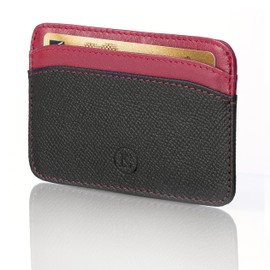 ...KARL LOVEN - Men's and Women's Extra Slim Wallet - Genuine Leather - RFID Protection Card, Epsom Black and Nappa Burgundy